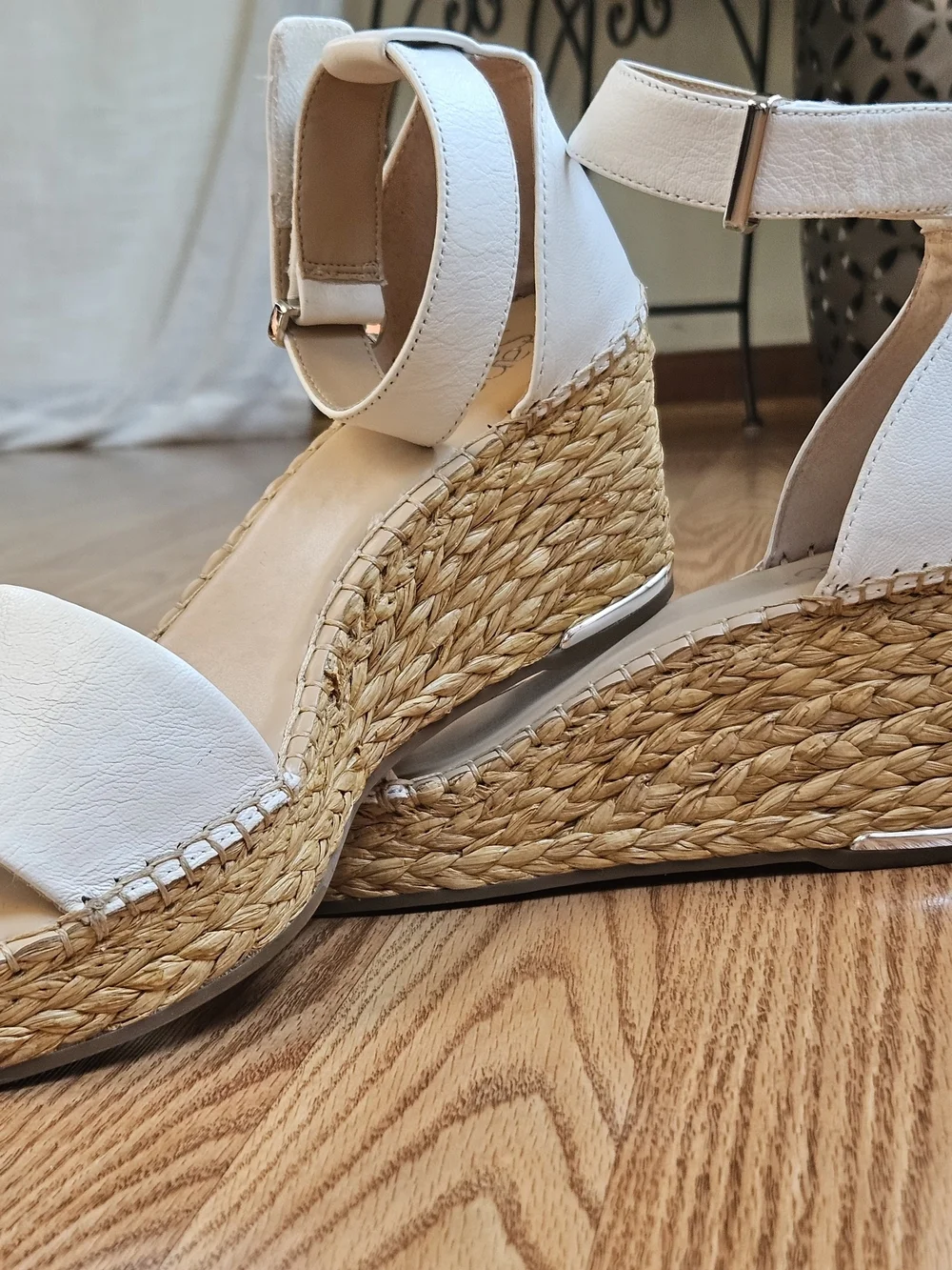 ​Franco Sarto White Leather Wedge Espadrille Sandals